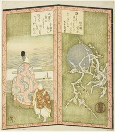 Plum blossoms and poet, from an untitled hexaptych depicting a pair of folding screens, c. 1825. Creator: Shinsai.