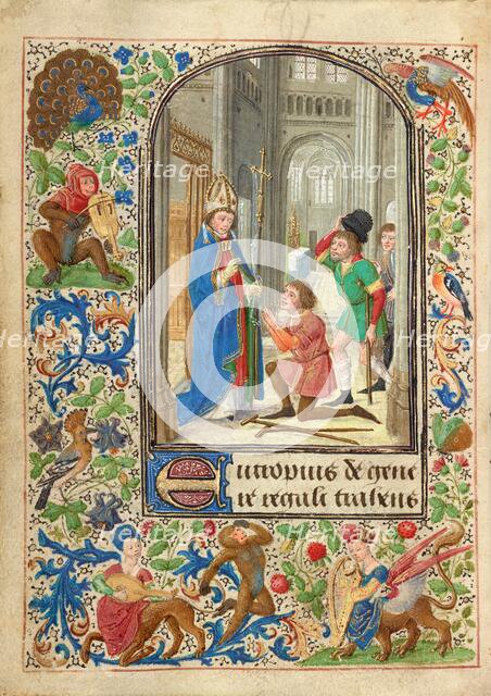 Saint Eutrope Healing a Person; Prayer Book of Charles the Bold, 1469. Creator: Lieven van Lathem.