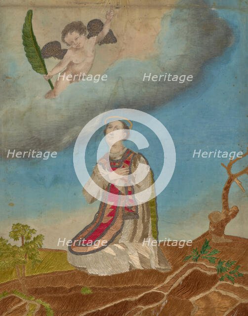 Embroidered picture of an unknown martyr, 1st half of 19th century. Creator: Unknown.