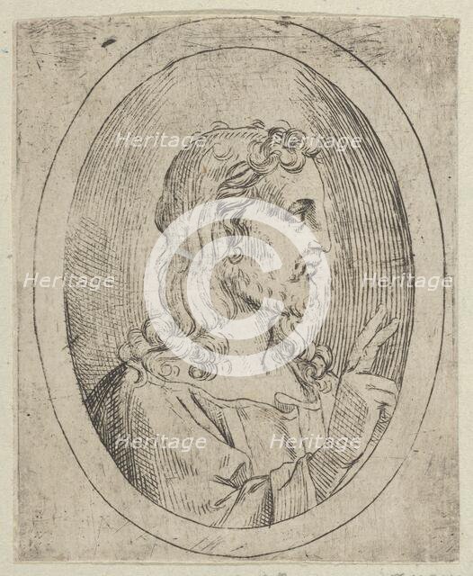 Christ seen in profile facing right, making the sign of blessing with his right hand, 1600-1640. Creator: Anon.