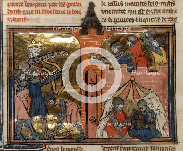 The siege of Shaizar, 1138 (From "Li rommans de Godefroy de Buillon et de Salehadin"), 1337. Creator: Maître de Fauvel (active 1314-1340).