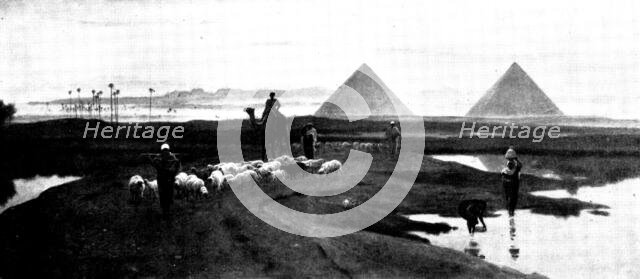 Pictures from the Royal Academy: ...Ancient Causeway leading to the Pyramids - F. Goodall, R.A, 1898 Creator: Unknown.