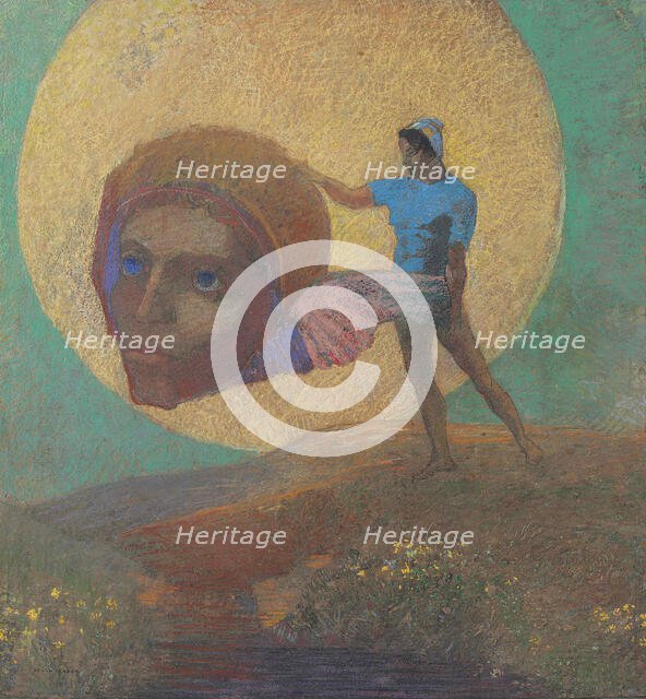 Figure bearing a winged head (The Fall of Icarus), c1876. Creator: Redon, Odilon (1840-1916).