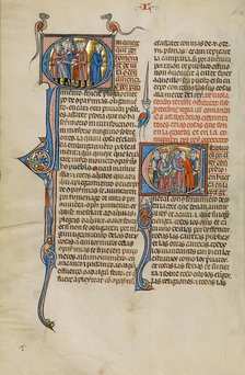 Initial Q: A Group of Men with Weapons and One Man Unarmed: Initial E..., about 1290-1310. Creator: Unknown.