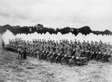 Sir Malcolm Campbell inspecting Territorial Army motorcycle reservists, c1938. Artist: Unknown