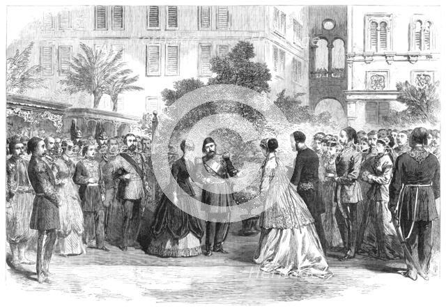 The Prince and Princess of Wales in Egypt:...Viceroy introducing Mrs. Stanton to the Princess, 1869. Creator: Unknown.