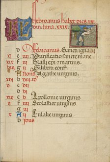 February Calendar Page; Hoeing; Book of Hours, about 1460. Creator: Unknown.