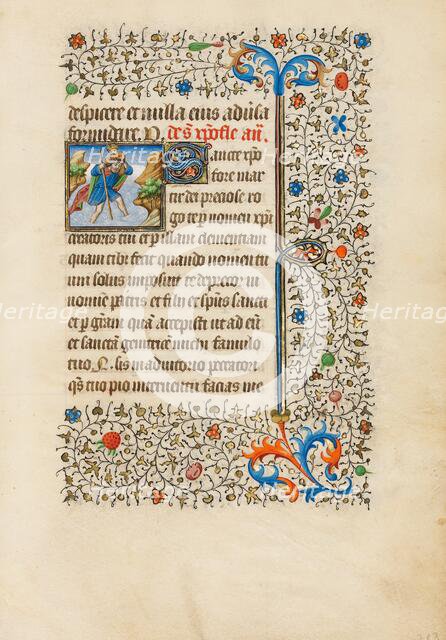 Saint Christopher Carrying the Christ Child; Book of Hours, about 1440-1450. Creator: Workshop of the Bedford Master.