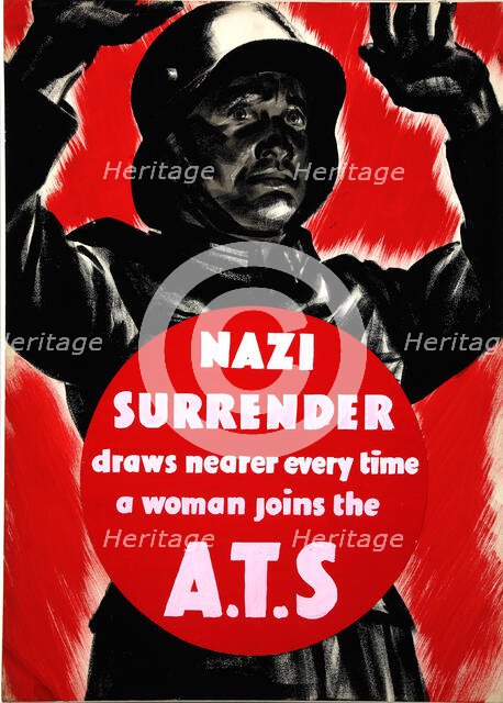 'Nazi surrender draws nearer every time a woman joins the A.T.S', WWII poster, between 1939 & 1946. Creators: Central Office of Information, Unknown.