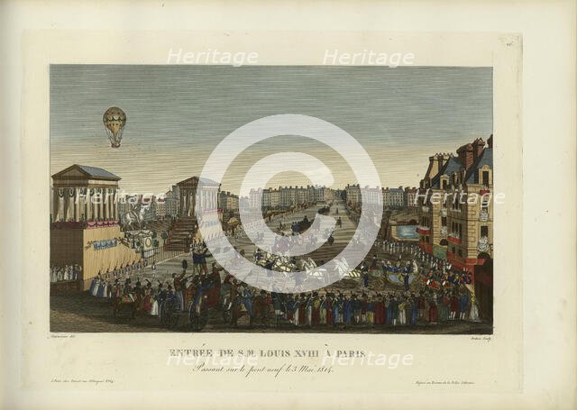 Entrée de Sa Majesté Louis XVIII à Paris, passant sur le Pont-Neuf le 3 mai 1814, 1814-1815. Creator: Courvoisier-Voisin, Henri (1757-1830).