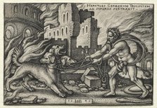 The Labors of Hercules: Hercules Dragging Cerberus from the Underworld, 1545. Creator: Hans Sebald Beham (German, 1500-1550).