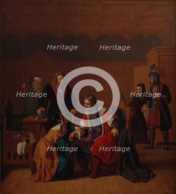 Valdemar the Great is welcomed at Absalon's mother's house, c1840. Creator: Raadsig, Johan Peter (1806-1882).