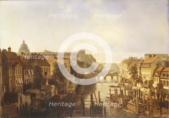 View of the Long Bridge from the Mühlendamm, 1850. Artist: Schwendy, Albert (1820-1902)