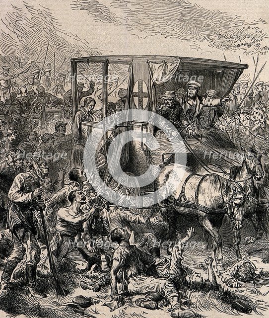 Rescuing the wounded Russian Soldiers from the Battlefield, ca 1878. Artist: Anonymous  