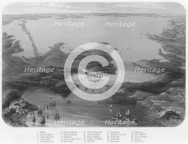 'Birds-Eye View of the Straits of Kertch & Sea of Azoff', c1870. Artist: Unknown.