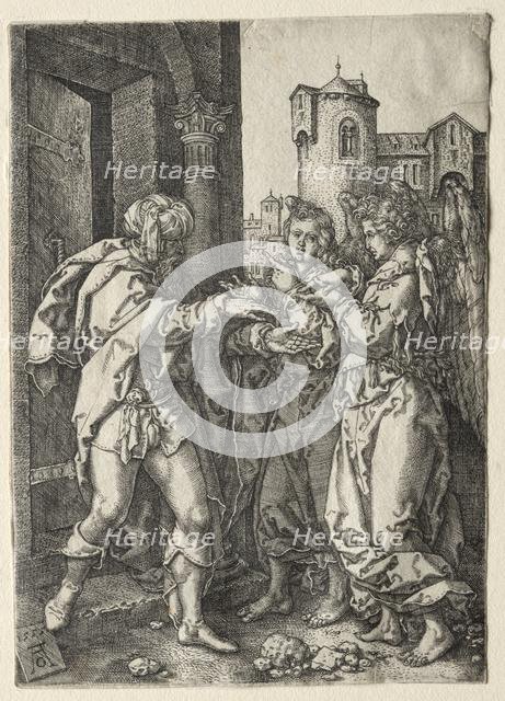 The Story of Lot: Lot Welcomes the Angels, 1555. Creator: Heinrich Aldegrever (German, 1502-1555/61).