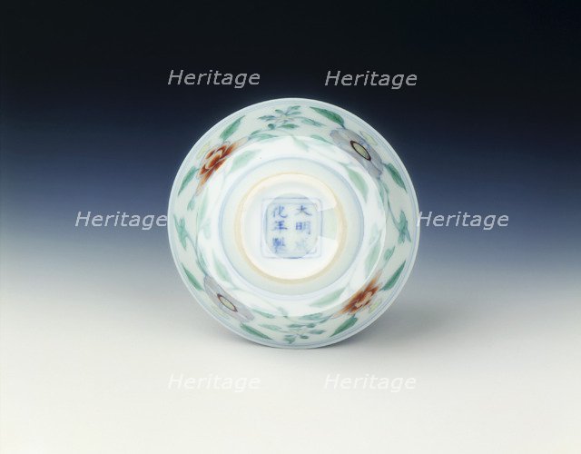 Doucai cup with peonies, Qing dynasty, late Kangxi period, China, 1700-1722. Artist: Unknown