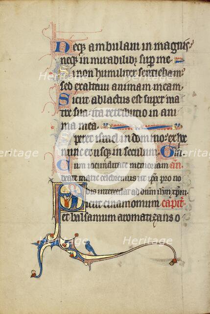 Initial S: A Nimbed Woman Leading a Boy by the Hand; Ruskin Hours, about 1300. Creator: Unknown.