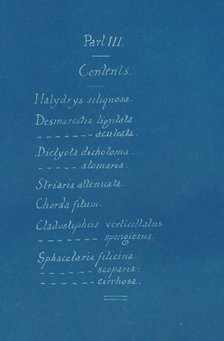 Part III Contents, ca. 1853. Creator: Anna Atkins.