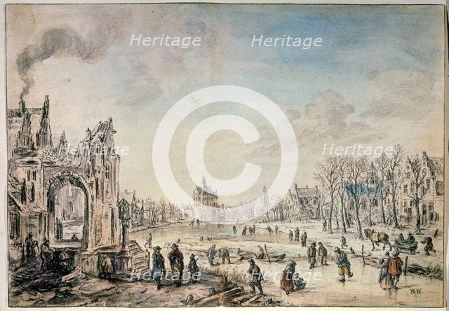 'Winter Landscape with Skaters', Dutch painting of 17th century. Artist: Aert van der Neer