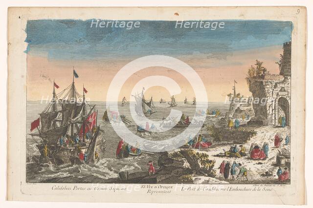 View of the harbour in Caudebec near the mouth of the Seine River, 1745-1775. Creator: Anon.