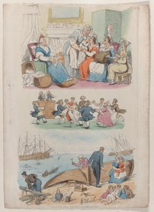 Plate 4: A Lying-in Visit, A Round Dance, from "World in Miniature", 1816., 1816. Creator: Thomas Rowlandson.
