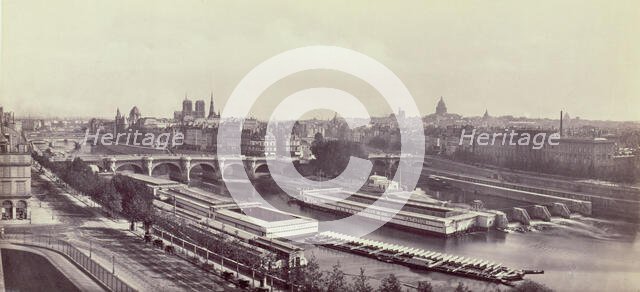 Panorama pris du Louvre montrant les quais de la Seine, le Pont-Neuf et l'hôtel de la...c1845-1858. Creators: Frederic Martens, Goupil and Co.