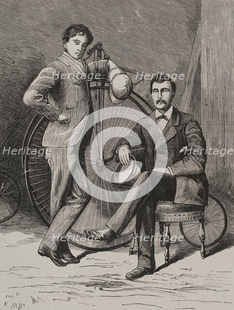 The velocipedists Emmanuel de Graffenried and Albert Laumaillé, (1848-1901)..., 1878.  Creator: Enrique Alba.