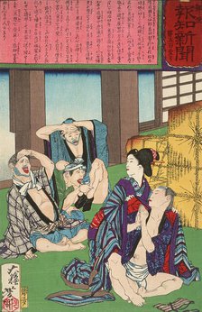 The Prostitute Osai of Shiogama Rescuing a Tokyo Merchant from Gamblers, 1875. Creator: Tsukioka Yoshitoshi.