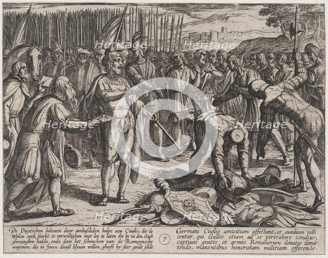 Plate 7: German Envoys Visit Civilis, from The War of the Romans Against the Batavians (Ro..., 1611. Creator: Antonio Tempesta.