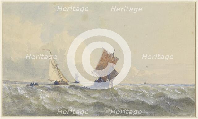 View of the high seas, on which there are three sailing ships, 1852. Creator: Henri le Hon.