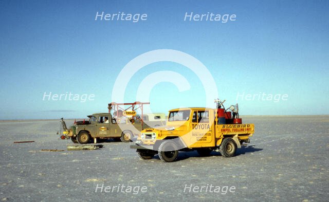 Support vehicles, Bluebird CN7 World Land Speed Record attempt, Lake Eyre, Australia, 1964. Creator: Unknown.