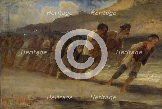 Burlaks on the Volga, 1871. Creator: Savrasov, Alexei Kondratyevich (1830-1897).