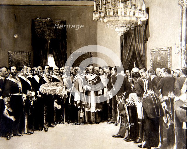 Presentation of the Principe de Asturias to the diplomatic corps and senior government officials,…