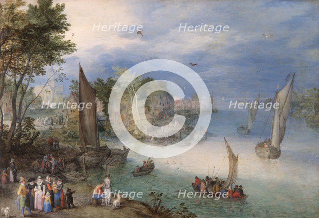 'River Scene with Boats and Figures', late 16th or early 17th century. Artist: Jan Brueghel the Elder.