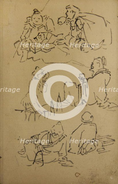 Sketches of East Asian Legendary Figures, late 19th century. Creator: Kawanabe Kyosai.