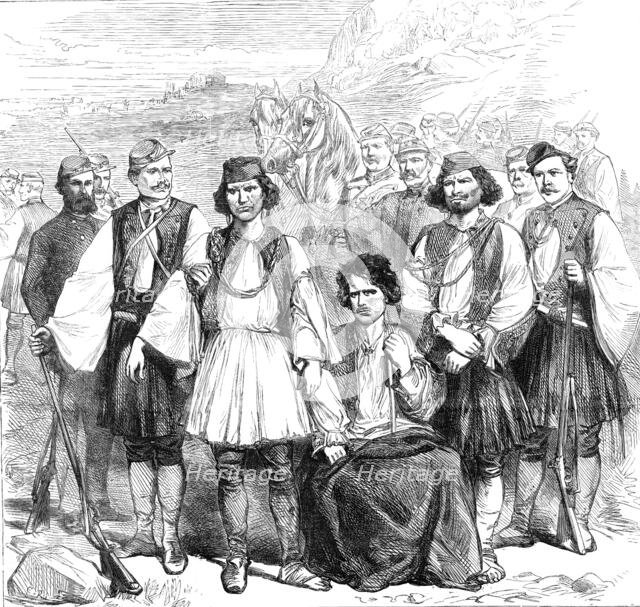 Greek brigands brought prisoners to Athens, 1870. Creator: Unknown.