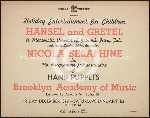 Hansel and Gretel, New York, [1930s]. Creator: Unknown.