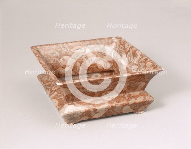 Jardiniere with glaze imitating pudding stone, Qianlong period, Qing dynasty, China, 1736-1795. Artist: Unknown