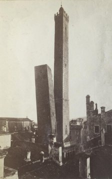 The Two Towers, AsinelIi and Garisenda, from the north, Bologna, between 1880-1886. Creator: Giorgio Sommer.