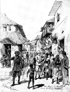 The Plague in Bombay: president of the local committee and an Indian doctor...native quarter, 1898. Creator: Unknown.