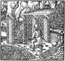 Roasting copper ore in a furnace at C, 1556. Artist: Unknown