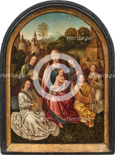 Mary with child surrounded by angels playing music, Early16th cen.. Creator: Master of the Morrison Triptych (active ca 1500-1510).