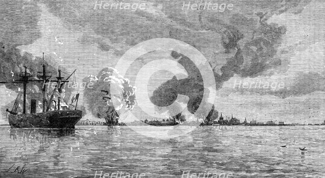 Destruction of the Peruvian fleet by the Peruvians before evacuating Callao, 1881. Creator: Unknown.