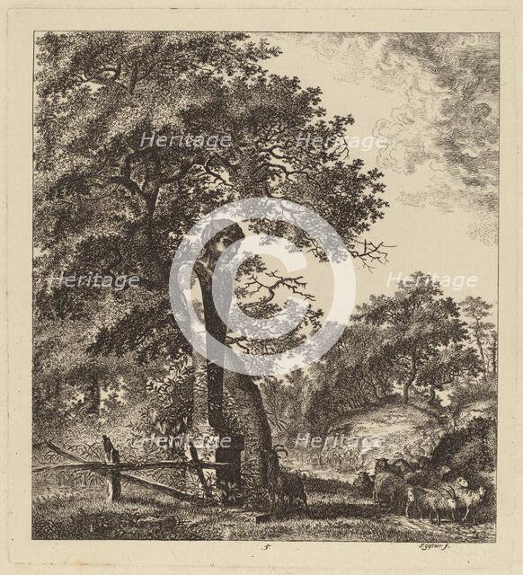 Wooded Landscape with a Herd of Goats and a Herm, 1764. Creator: Salomon Gessner.