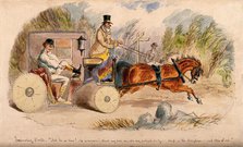 A doctor changing into hunting clothes in his carriage, on his way to a hunt meeting, 1859. Creator: John Leech.