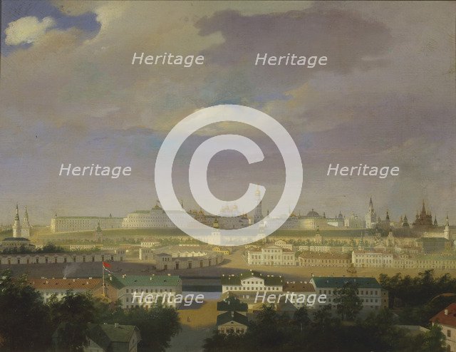 View of the Moscow Kremlin from the Bolotnaya (Marsh) square, Mid of the 19th cen.. Artist: Anonymous, 18th century  