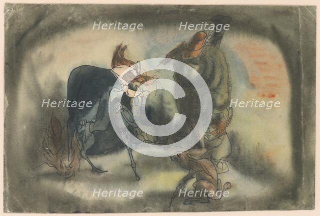 Meeting of a boar in a hat and a fox with an umbrella, 1940-1944. Creator: Ján Novák.
