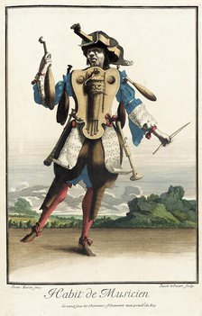 Recueil des modes de la cour de France, 'Habit de Musicien', Bound 1703-1704. Creators: Jean Berain, Jacques Le Pautre, Jean Lepautre.