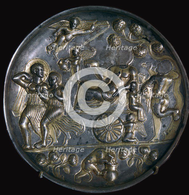 Parthian silver dish showing Dionysus with Ariadne. Artist: Unknown